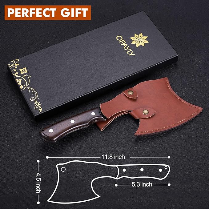 OPAYLY Heavy-Duty Bone Chopper Knife Hand Forged Meat Cutting with Cover Meat Bone Cleaver Knife High Carbon meat knife for Kitchen Outdoor Camping BBQ men gifts