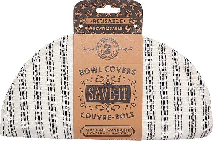 Now Designs Reusable Bowl Cover to Reduce Waste, Ticking Stripe - Large & Medium | Set of 2