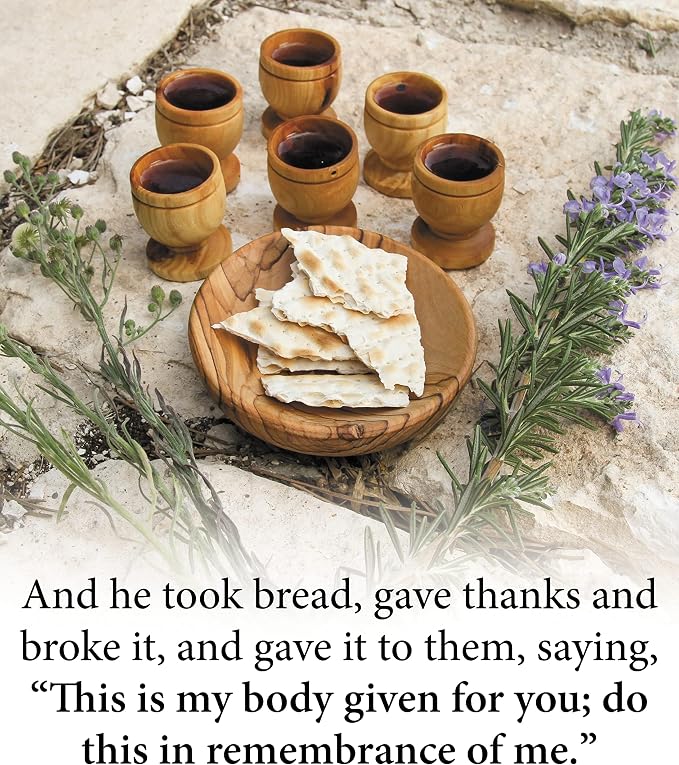 Olive Wood Communion Set, 6 Mini Cups & Plate – Family Worship Kit Handmade in Bethlehem – Traditional Holy Land Gift – Authentic Christian Decor