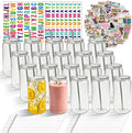 16 oz Clear Plastic Cups Reusable with Lids and Straws & DIY Sticker, 20Pack Acrylic Mason Jars Iced Coffee Drinking Glasses Cup for Park Picnic, Poolside, Party Giveaways