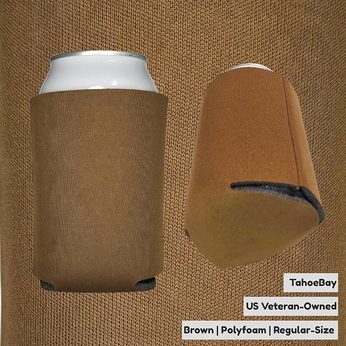 TahoeBay Bulk Blank Beer Can Cooler Sleeves (50-Pack) Sublimation Blanks for Vinyl Plain Soft Foam Can Sleeves Coolers for Soda Cans & Bottles Black, White, Assorted Solid Color (Brown)
