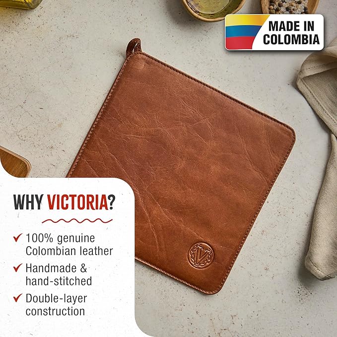 Victoria Leather Trivet for Hot Pots and Pans, Heat-Resistant Kitchen Trivet and Countertop Protector, Handmade in Colombia