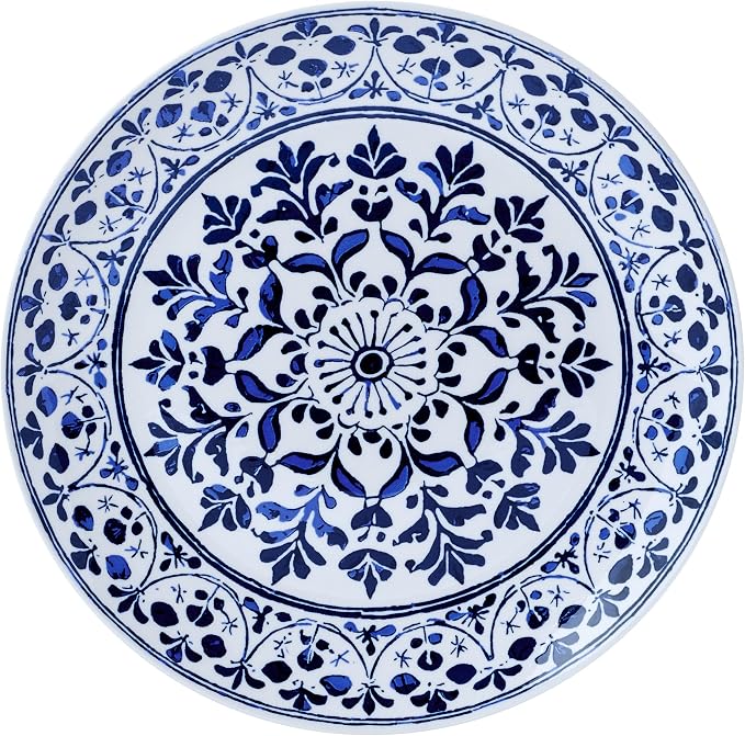 Pfaltzgraff Medallion Radiance 12 Piece Stoneware Dinnerware Plate Bowl Dish Set, Service for 4, Blue
