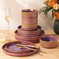 GBHOME 12-Piece Stoneware Dinnerware Set for 4 – Ribbed Ceramic Plates and Bowls, Scratch-Resistant, Microwave & Dishwasher Safe, Reactive Glaze,Purple Gradient