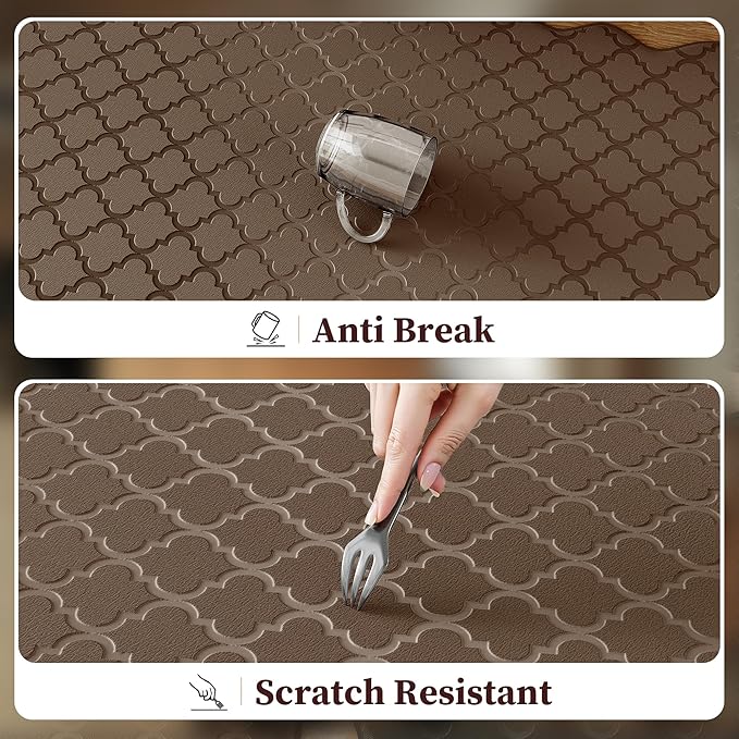Arenarug Upgrade Scalloped Embossed Kitchen Mats for Floor 2PCS Cushioned Anti Fatigue Waterproof Foam Kitchen Rugs Non Slip Washable Comfort Standing Mat for Sink Laundry, 17.3"x30"+17.3"x59", Brown