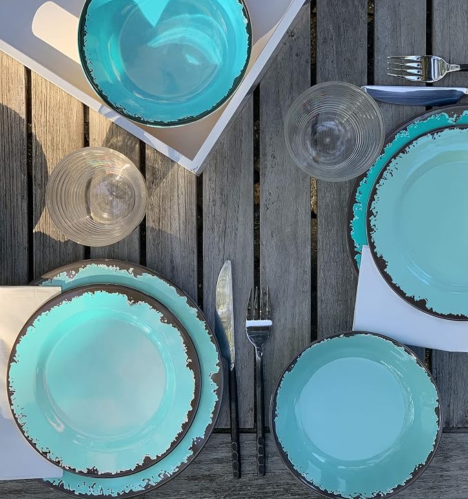 Fox Run Melamine Dinnerware Set Teal, 10"