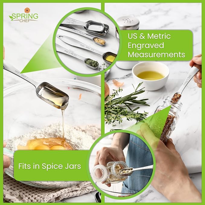 Spring Chef Stainless Steel Measuring Cups and Spoons Set of 10, Nesting Kitchen Metal Measuring Cups and Spoons Set for Dry and Liquid Ingredients, Perfect for Cooking & Baking