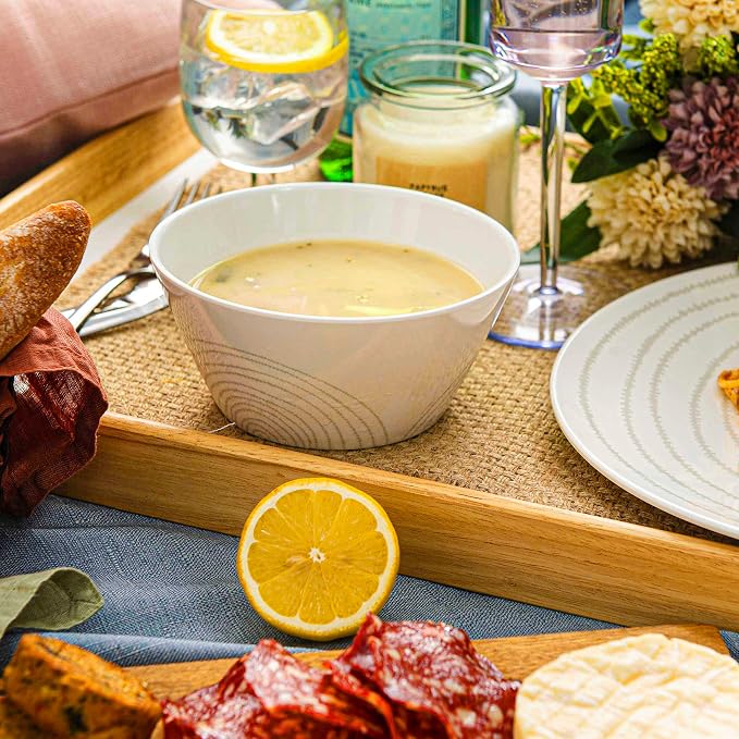 BZYOO BPA-Free Dishwasher Safe 100% Melamine Plastic Plate & Bowl Set Casual dining Indoor and Outdoor Dining Party (12 PCS Dinnerware set, Service for 4, white planet)