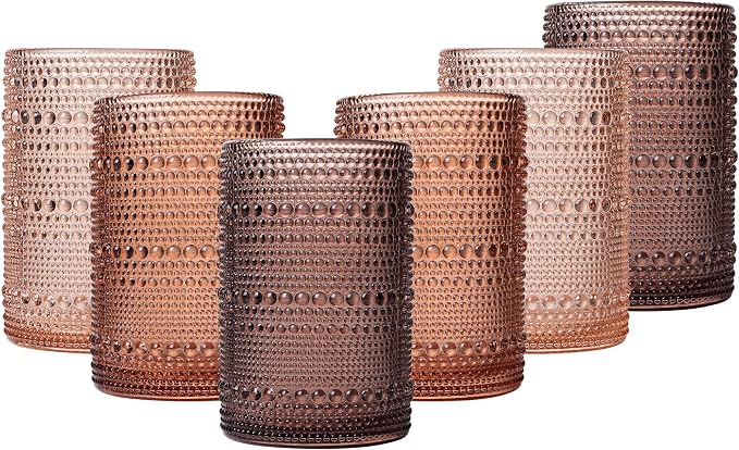 JOVGANK Venus Vintage Hobnail Drinking Glasses Set of 6, Water Tumbler 15oz, Kitchen & Bar Beaded Highball Glasses, Beverage Glass Cups for Water, Beer, Juice, New Year gifts