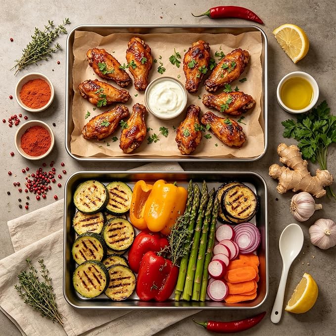 Baking Sheet Set Of 2,Stainless Steel Cookie Sheet For Baking,Sheet Pans For Baking,Baking Sheets Non Stick,Cookie Baking Pans Sheets,Baking Tray,Durable And Easy Clean (Set of 2-16”)