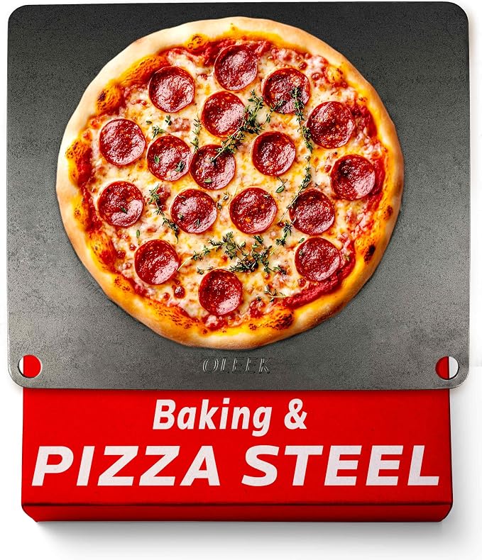 OLEEK Pizza steel Sheets for oven - Metal baking steels sheets for oven - Pizza steels 16x13.4 inches - Steel stone for oveens - Baking's pro pizzaa - Baking's stone