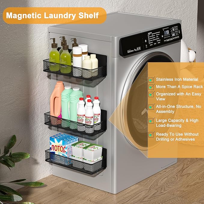 Buyyyit [4 Pack] Magnetic Spice Rack Kitchen Organization Cabinet Refrigerator Seasoning Organizers & Storage Door Shelf Home Pantry
