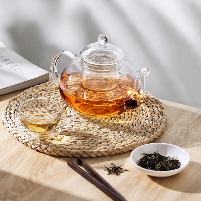 CNGLASS 5.4oz (6-pack) Double Wall Glass Mugs 33.8oz Glass Teapot Stovetop Safe
