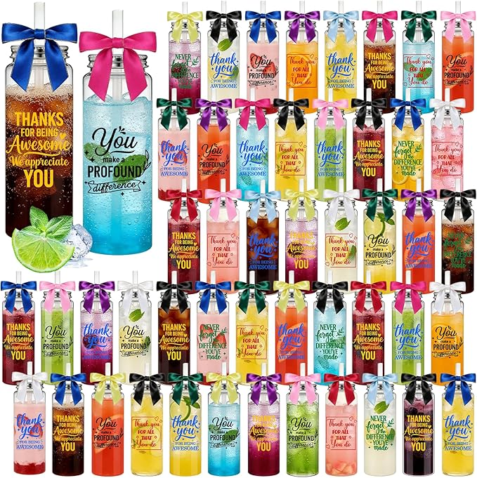 50 Pack 17oz Employee Appreciation Acrylic Tumblers with Lids, Straws & Satin Bows, Colorful Fun Motivational Designs, Thank You Gifts for Staff, Coworkers, Office Events & Team Building (Team)