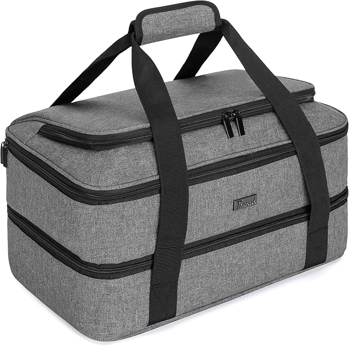Trunab Casserole Carrier for Hot or Cold Food Insulated Casserole Dish Carrier Thermal Tote Bag for Picnic, Fits 9"×13" Baking Dish, 11 x 15 Foil Pans, Grey