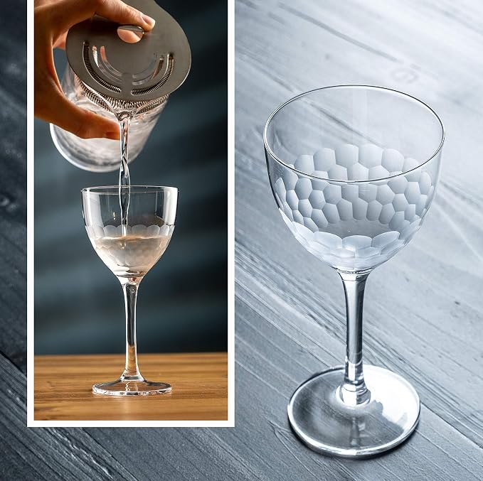 Amehla "Hive Glass Honeycomb Nick & Nora Cocktail Glasses, 5oz Coupe Martini, Manhattan, Bee's Knees Craft Cocktails Glass (Pack of 2)