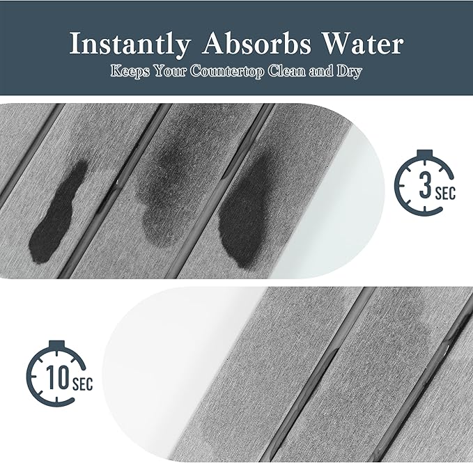2pcs Stone Dish Drying Mat for Kitchen Counter, Quick-Dry Diatomaceous Earth Water Absorbent Pad & Countertop Drainer, Home Essentials for Bath and Pets - Light Grey, 24x16’’ & 8x4’’