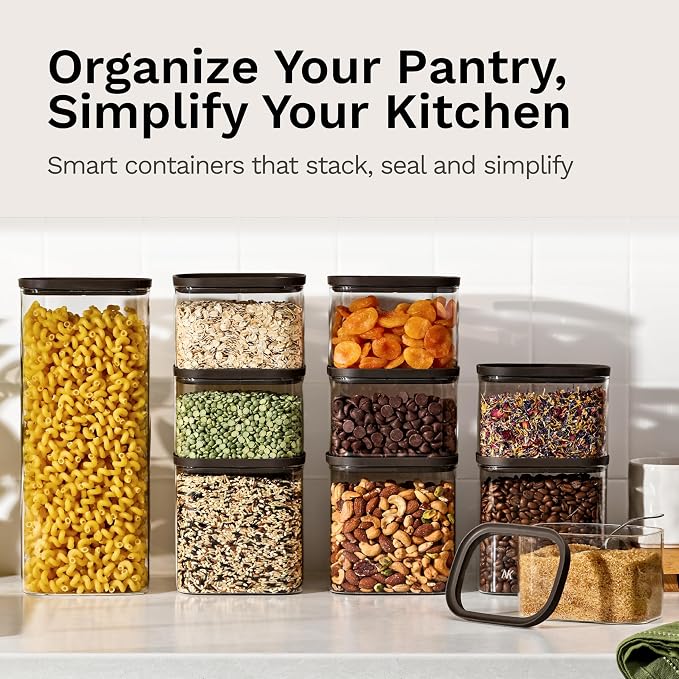 Naked Kitchen 20-Piece Food Storage Containers with Lids – Stackable BPA-Free Borosilicate Glass Pantry Storage Containers with Leak-Proof Airtight Seal for Kitchen & Pantry Organization – Black