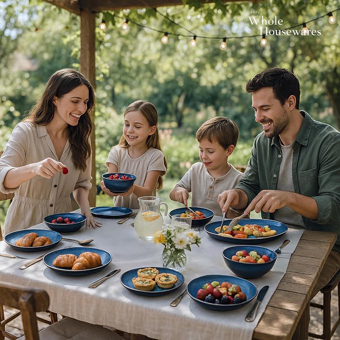 Whole Housewares Ceramic Plates and Bowls Set - Dinnerware Set - Microwave and Dishwasher Safe - 16 Piece Dinner Set - Perfect for Parties, Birthdays, or Weddings - Blue