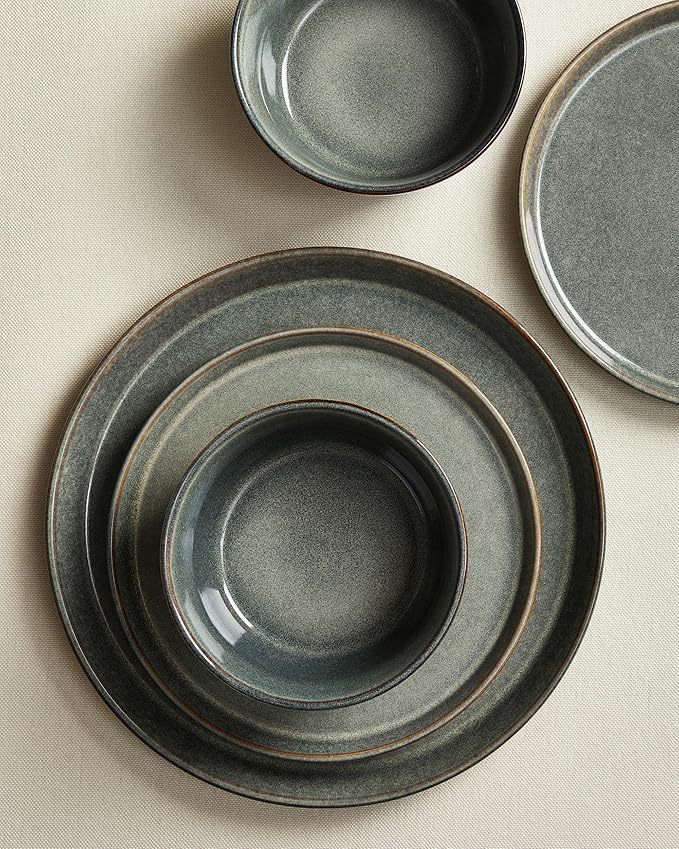 Pokini Dinnerware Sets, Microwave Safe Plates and Bowls Sets, Dishes Set for 6, Chip & Scratch Resistant Dinner Set, Hand Glazed Farmhouse Dishware Sets, Green Wheat