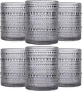 JOVGANK Grey Vintage Hobnail Drinking Glasses Set of 6, Embossed Water Tumbler 12oz, Kitchen & Bar Beaded Glass Cups, Beverage Glass Cups for Water, Beer, Juice, Gift for Housewarming Mother's Day