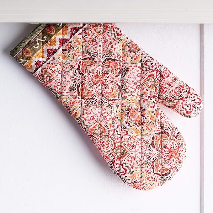 Maison d' Hermine Oven Gloves 100% Cotton Oven Mitt 7" x 13" with Loop Heat Resistant BBQ Cooking Gloves for Thanksgiving Christmas Decorations Baking Handling Hot Pans (Pack of 1, Damask)