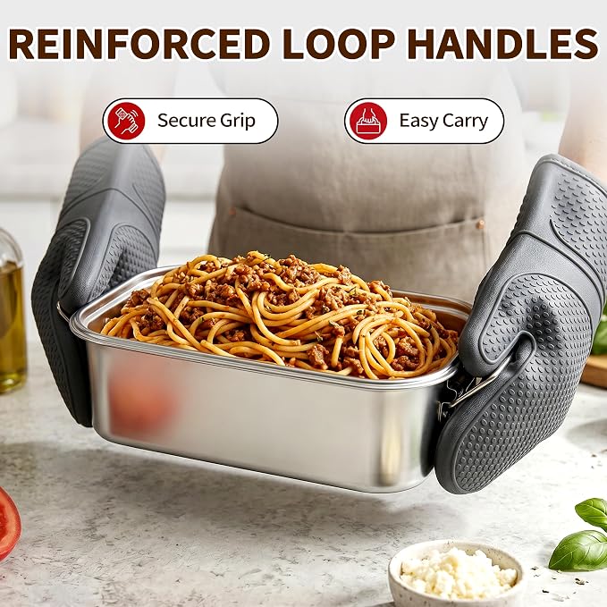 Extra Deep Stainless Steel Lasagna Pan with Loop Handles & Lid, 14 x 9.9 x 4 Inch, 6.3 QT Large Casserole Baking Dish, Oven Safe Heavy Duty Baking & Roasting Pan for Meal Prep & Storage