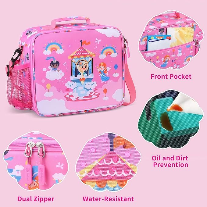 rockpapa Kids Lunch Box Set with 14oz Insulated Water Bottle & Lunch Bag, Leakproof 5.5 Cups Bento Box for School & Children, BPA-Free, Microwave Safe for Boys Girls (Pink Fairies)