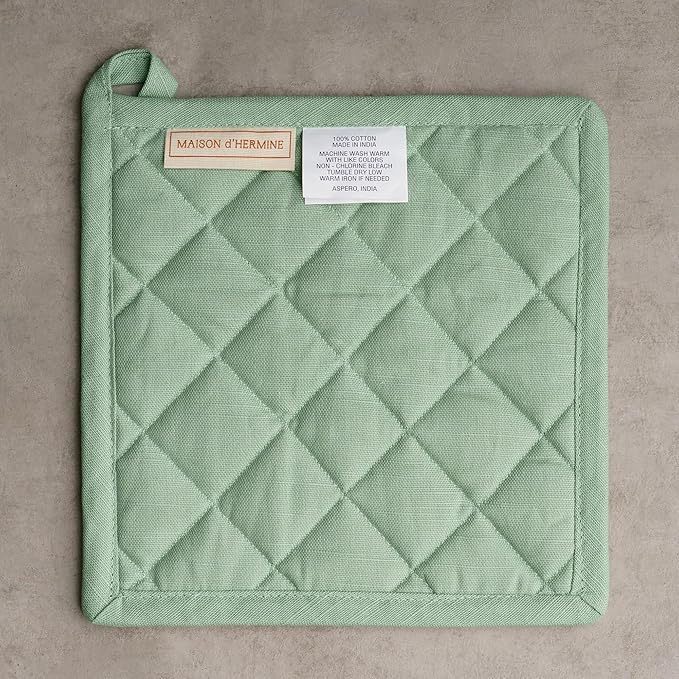 Maison d' Hermine Pot Holders 100% Cotton Heat Resistant Potholders 8" x 8" Hot Pads with Loop BBQ Cooking Baking Gifts for Mothers Day Handling Hot Pans Spring/Summer (Pack of 1, Printemps)