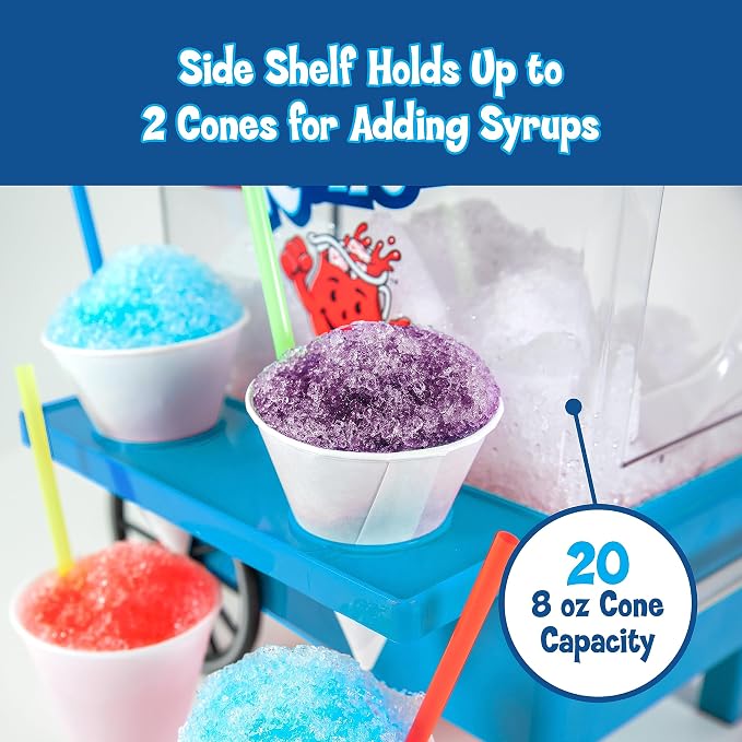 Nostalgia Kool-Aid Snow Cone Shaved Ice Machine - Retro Table-Top Slushie Machine Makes 20 ICY Treats - Includes 2 Reusable Plastic Cups & Ice Scoop - Blue