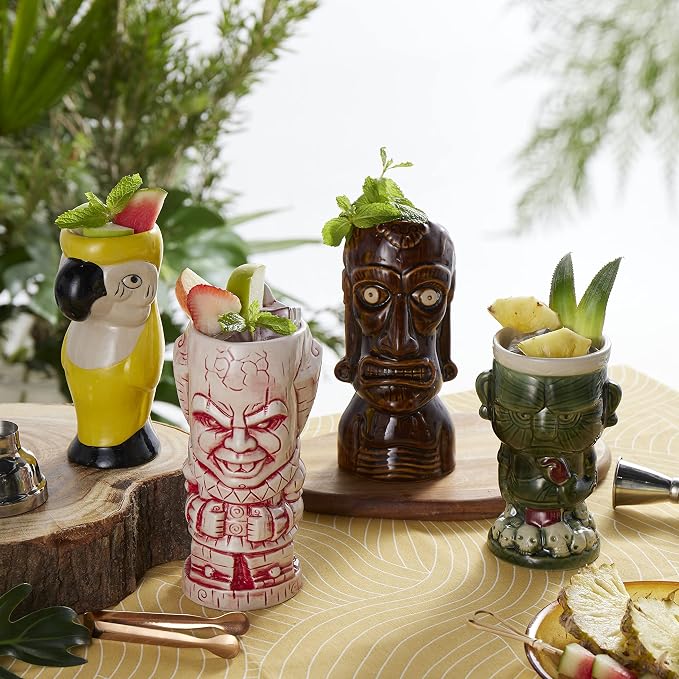 LEMONSODA Ceramic Hawaiian Tiki Glasses (Luau, Set of 4)