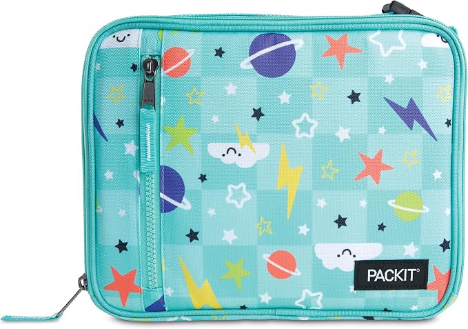 PackIt Freezable Classic Lunch Box, Happy Clouds, Built with EcoFreeze Technology, Collapsible, Reusable, Zip Closure With Zip Front Pocket and Buckle Handle, Designed for Fresh Lunch On the Go
