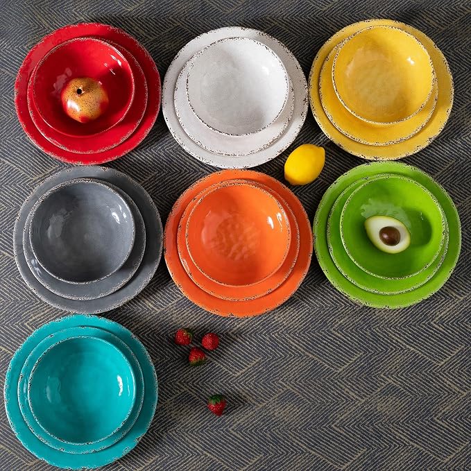 12-Piece Rustic Melamine Dinnerware Set With Dinner Plate, Salad Plate And Large Capacity All Purpose Bowls,Service for 4, Indoor And Outdoor Use, Yellow