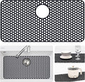 Bestjing Silicone Sink Protectors for Kitchen Sink with Rear Drain - 28.3"x 15.7" Kitchen Protector Accessory, Non-Slip Heat Resistan Mat for Bottom of Farmhouse Stainless Steel (Rear Hole, Black)