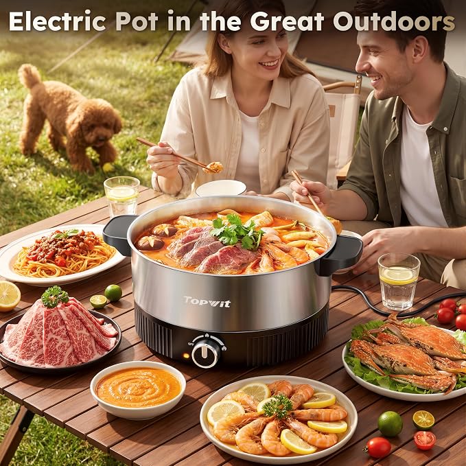 TOPWIT 4.5L Hot Pot Electric, Stainless Steel Electric Pot with Dual Power | 1200W Fast Heating, Electric Hot Pot for Cooking Hotpot, Soup, Pasta, Perfect for Family Dinner & Party, Black