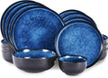 Whole Housewares Ceramic Plates and Bowls Set - Dinnerware Set - Microwave and Dishwasher Safe - 16 Piece Dinner Set - Perfect for Parties, Birthdays, or Weddings - Blue
