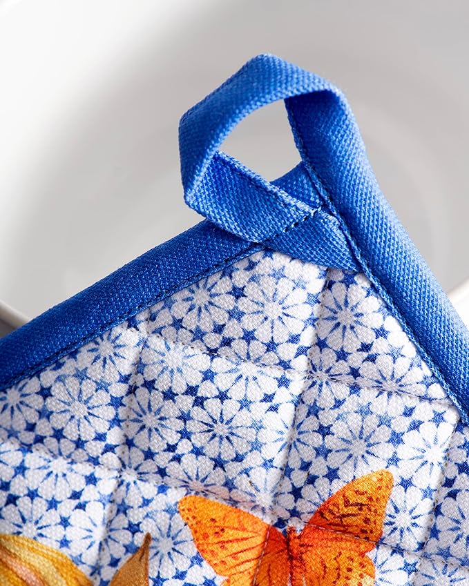 Maison d' Hermine Pot Holders 100% Cotton Heat Resistant Potholders 8" x 8" Hot Pads with Loop BBQ Cooking Baking Gifts for Mothers Day Handling Hot Pans Spring/Summer (Pack of 1, Passiflora)