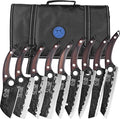 XYJ Professional Kitchen Knife Set with High-Carbon Steel Forged Blades, Chef's Knife, Cleaver, Carving Knife, Nakiri, Full Tang Design, Includes Carrying Bag & Poultry Scissors