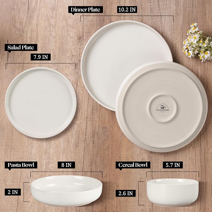 HaWare 24-Piece Plates and Bowls Set for 6, Stoneware Dinnerware Sets with Pasta Bowl, Dishes Set for Home Restaurant, Speckled Multicolor