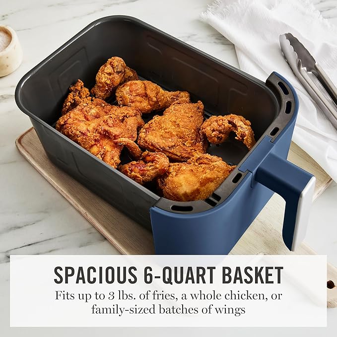 Martha Stewart 6QT Air Fryer, 6-in-1, Bake, Broil, Roast, Air Fry, Dehydrate, Reheat, Ceramic Non-Stick Basket, Crispy Results Fast, 400°F Max Temp, Shake Reminder, Auto Shut-Off, Indigo Blue