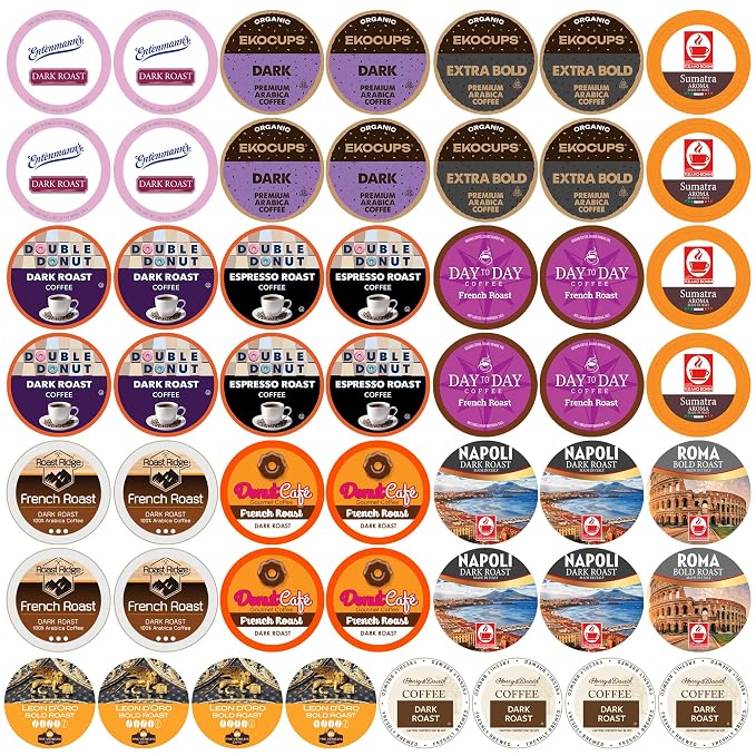 Perfect Samplers Dark Roast and Flavors Single Serve Coffee Pods for Keurig K Cup Machines, Bold Lover's Select, 50 Count
