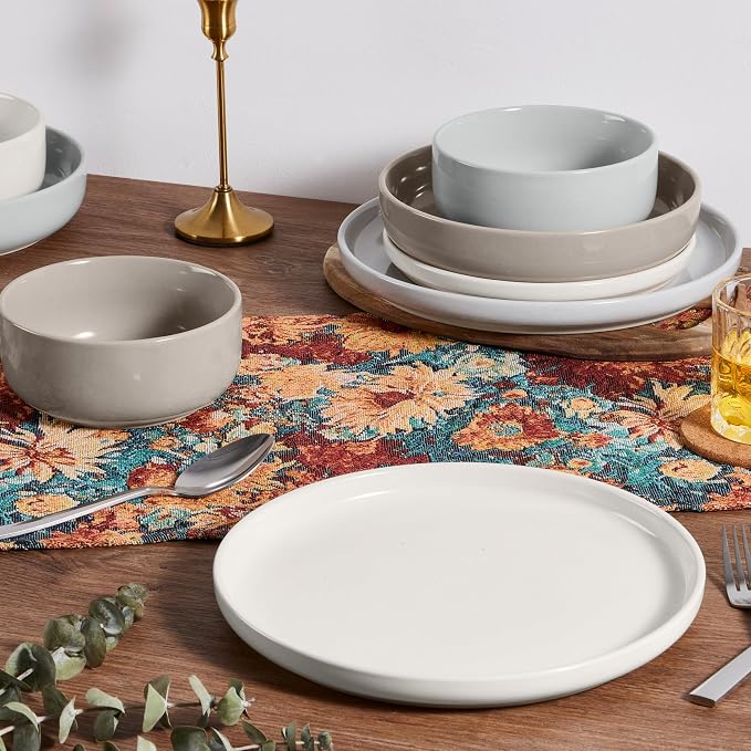HaWare 24-Piece Plates and Bowls Set for 6, Stoneware Dinnerware Sets with Pasta Bowl, Dishes Set for Home Restaurant, Speckled Multicolor