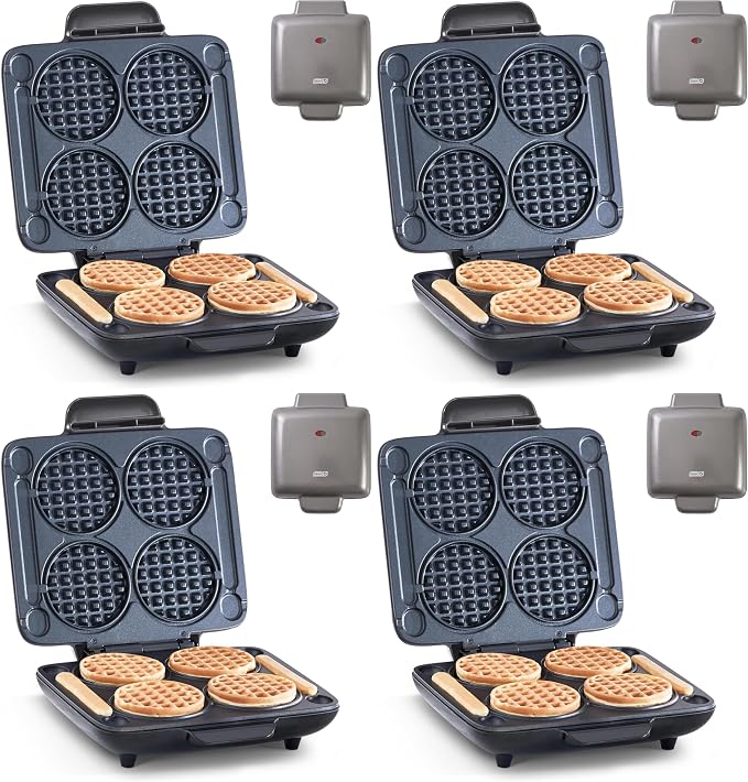 Dash Multi Mini Waffle Maker- Quad Waffle Maker for Family Breakfasts - Dual Nonstick Heating Plates & Easy-Release Surface - Compact & Fast-Heating - Graphite,(Pack of 4)