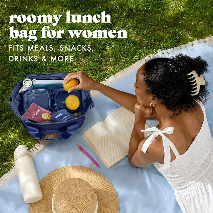 Fit & Fresh Remi Lunch Bag for Women Work – Neoprene Lunch Tote with Containers & Ice Pack, Reusable Meal Prep Lunch Box, Large Capacity, Machine Washable