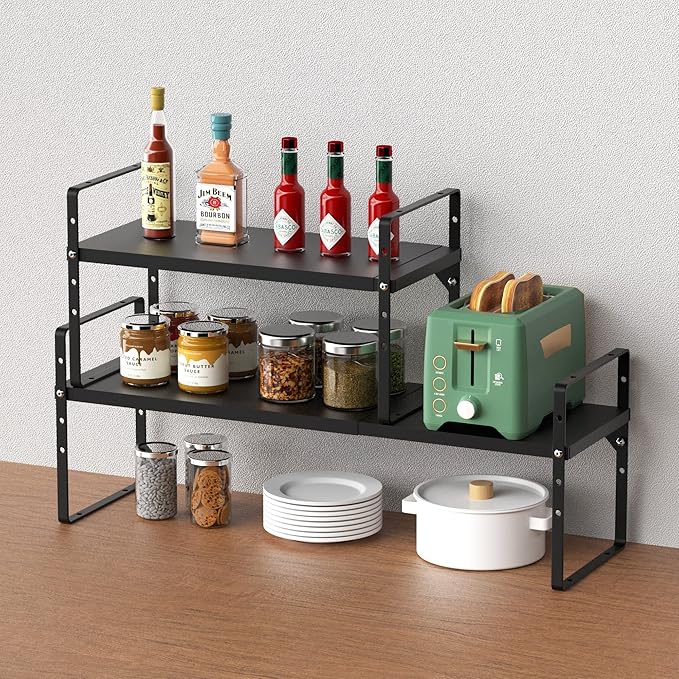 SANNO Expandable Dish Drying Rack Over The Sink Stainless Steel Dish Drainer Expandable Shelf Rack Kitchen Cupboard Shelf Spice Rack
