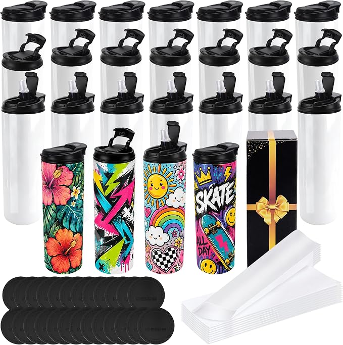 Joyclub 25 Pack Sublimation Water Bottle, 20 oz Dual Opening Tumblers | DIY Sublimation Blanks, Stainless Steel Bottle, Leakproof, Straw Included, Double-Wall Insulated for Gifts & Outdoor Use