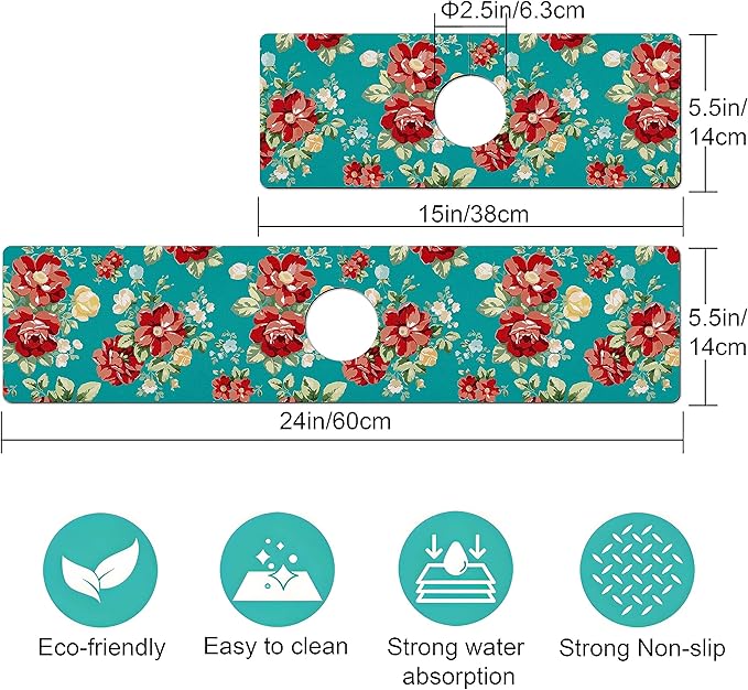 Kitchen Sink Splash Guard Faucet Mat -2 PC Super Absorbent Fast Drying Mat Sink Gadgets-Splash Guard Behind Faucet Drip Catcher for Kitchen, Bathroom,Sink Mat, Dish Drying Mat, Bathroom(23.5" X 5.5" )