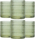 JOVGANK Green Vintage Hobnail Drinking Glasses Set of 6, Embossed Water Tumbler 12oz, Kitchen & Bar Beaded Glass Cups, Beverage Glass Cups for Water, Beer, Juice, Housewarming and Mother's Day Gift