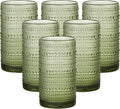 16oz Hobnail Drinking Glasses Set of 6, Vintage Large Capacity Embossed Green Tumblers, Highball Glasses for Water, Cocktail, Beer, Whiskey, Juice & Bar Use