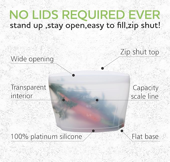 Zip Standing Reusable Blue and WhiteSilicone Food Storage Bag, Stand Up Food Storage Container, Reusable Zipper seal bag, no lid required, for Food Storage& Meal Prep, Freezer Oven Dishwasher - Safe,